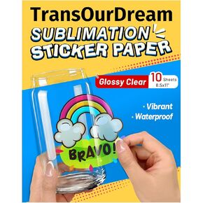 Transourdream تسامي الملصقات الورق-10 أجهزة كمبيوتر 100 ٪ ملصقات تسامي ماء لامعة 8.5x11 لطابعة نفث الحبر مع الحبر التسامي ، والزينة للأكواب ، والحالات الهاتفية ، والبلوبان