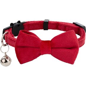 Cat Collar Soft Velvet with Bow Tie Bell Breakaway Safety Boy Girl Kitten Basic Pure Colors Male Female [1pc] Purple