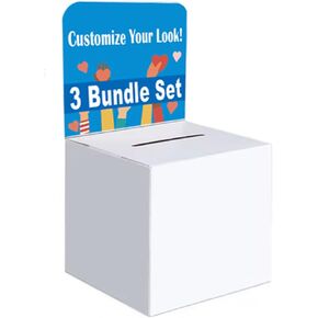 DIY Customizable Donation Boxes – 3-Pack | Creative Cardboard Ballot Boxes for Fundraisers, Raffles & Events | Sturdy, Easy-to-Assemble with Personalized Touch for Your Cause (3)