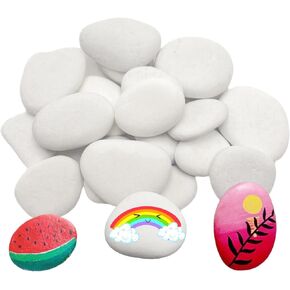 20pcs صخور الرسم الأبيض ، الصخور المتوسطة للطلاء ， 2.0 "-3.0" صخور DIY Flat و Smooth Rocks للفنون والحرف والزينة