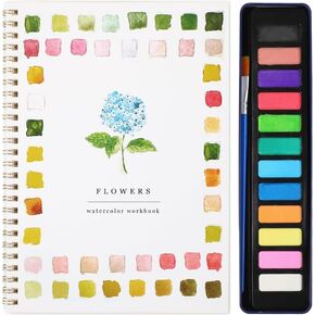 Watercolor Workbook for Beginners: Step-by-Step Flowers Painting Guide with 12-Colors Paint Set, Brushes | Complete Art Supplies Kit for Adults & Kids