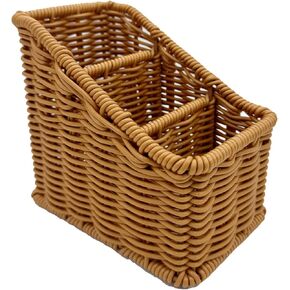 CADDY الخوص المنسوج يدويًا للطاولة ، حامل تحكم عن بُعد Rustic Rattan TV ، صندوق تخزين للمكتب ، مستلزمات مكتب منظم ، حامل فرشاة المكياج