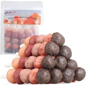 Asmpet Dog Treats ، Natural BBQ kabob-حدة الجلد الخام مع سمك السلمون البطة من البطة أرنب كرات اللحم عالية البروتين خالية من الحبوب للكلاب الصغيرة المتوسطة الكبيرة التي تدوم طويلًا (10 عصي 10.6 أوقية)