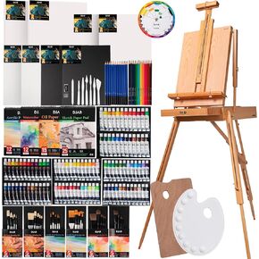 DJAR 169PCS Art Painting With French Easel ، مجموعة ألوان فنانين للجميع للمبتدئين والمهنيين والأكريليك والألوان المائية والزيت والرسم
