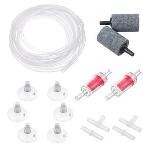15 PCS Airline Tubing Aquarium Standard 13 Ft Air Pump Accessories Set with Air Stone Cylinders Connectors Suction Cups and Check Valves for Fish Tank Aeration Setup (Clear)