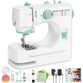 Sewing Machine for Beginners, Mini Sewing Machine with Sewing Kits, Electric Portable Sewing Machine with Full Featured, Built-in 12 Stitches, Twin Needle (White and Green)