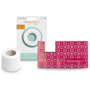 Kimberbell Cranberry Star Tape Dispenser & Paper Tape Bundle 3-Roll-أساسيات التطريز في الخياطة والآلة ، شريط شبه شفاف غير مريح ، تصميم موزع هندسي