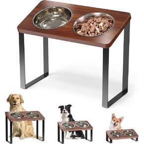 Ergonomic Elevated Dog Bowl Stand Feeding Station with Stainless Steel Bowls Included- Waterproof 15° Tilted Raised Dog Feeder for Small, Medium & Large Breeds, Durable & Easy to Clean