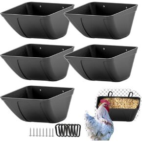 Hanging Chicken Feeder Trough for Goat Sheep Deer Poultry Duck Chicken Fence Feeder Livestock Feeding Container Goats Supplies Feeders Waterer Bucket