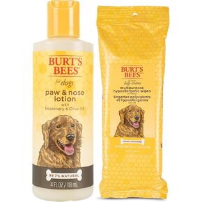 BURT'S BEES FOR PETS Dog Care Bundle: Nose & Paw Lotion, 4oz, Plus Hypoallergenic Wipes for Dogs, 50ct Naturally Derived Ingredients, Moisturizing Care for Canines