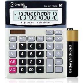 Large Calculator with 12 Digit Display, Eye-Angled Screen, Large Buttons and Dual Power Source for Home and Office Use