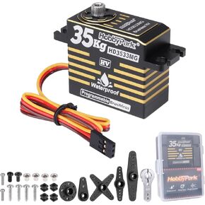 HobbyPark Waterproof 35kg High Torque Servo Motor Brushless Motor Metal Gear Digital Servo Stainless Steel Gear Arduino Servo for RC Crawler RC Car Truck Buggy Programmable Control Angle 180°
