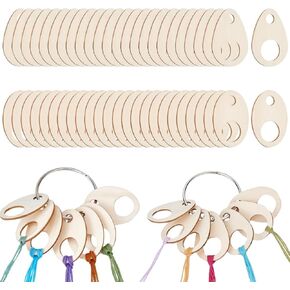 Benecreat 200pcs Teardrop/Oval Wood Thread Drops ، 1.9x1.3inch Wood Cross Thread Progrening with Floss Ring for Craft DIY Sewing Storage ، 2mm shicay