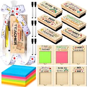 Kosiz 31 PCS هدايا تقدير المعلم بما في ذلك 6 شكرًا لك محايات Wood Chalkboard مع علامات 6 ملاحظة لزج 6 حامل خشبي