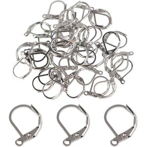 50 Pcs Leverback Earring Hooks Lever Back Earrings Hooks for Jewelry Making Ear Wire Earring Hook Bulk Hypoallergenic Leverback Earrings Findings (Silver)