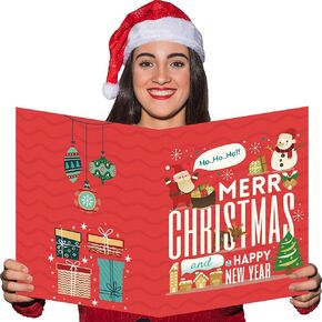 KMLIFE Jumbo Merry Christmas Greeting Cards with Envelopes - Giant Holiday Guest Book for Happy New Year and Christmas Parties - for Boys Girls -14 x 21 Inch Size