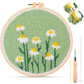 DIY Punch Needle Kit ، 8in punch eedle kits beginns beginner for gift and decoration ، chicking kit for beather with flower pattern ، yarns ، terbroidery hoops and threader tools