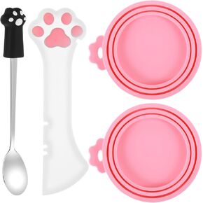 4 Pcs Cat Spoons For Wet Food Cat Wet Food Spoon Cat Food Spatula Cat Food Can Covers Lids Multi-Function Can Opener Silicone Pet Food Can Covers For Pet Cat Dog Feeding Can And Wet Food Storage