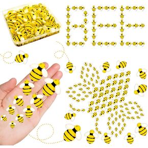 X Hot Popcorn 130 Pcs Tiny Resin Bees Crafts Mini Plastic Flatback Bee Decor with Storage Box for DIY Embellishments Wreath Scrapbooking Party Supplies