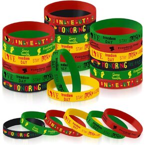 60 PCS Decorations Decorations Bracelets Bracelets Bulk Party Favors juneteenth Day Accessories Decoration Decoration Favors Silicone Bracelets for Friends or Plassmos القادمون إلى حفلة يوم الحرية الأمريكية السوداء
