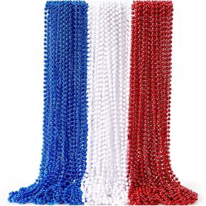 JOYIN July 4th Assorted Patriotic Necklaces, Plastic Red White Blue Beaded Necklaces, Memorial Independence Day Party Parade Dress Up Accessory Supplies