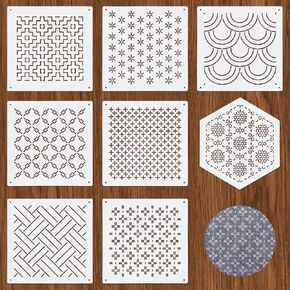 8pcs Plastic Sashiko Stencil, 8 Styles Geometric Embroidery Stabilizers White Sashiko Drawing Line Hand Embroidery Patterns Drawing Line Template Kit for Hand Quilting Sewing