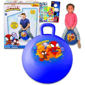 Marvel Spidey & Friends Hopper Ball Outdoor Toy - Bundle تشمل Spidey & Friends كرة قادوس 15 بوصة للأنشطة في الهواء الطلق للأولاد والبنات ، والحفلات بالإضافة إلى ملصقات ، المزيد | Spiderman Outdoor Toys