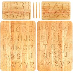 Montessori & Me Wood Number و Alphabet Tracing Board - رسائل وأرقام Montessori - أحرف خشبية - رسائل طباعة كبيرة لطفل صغير إلى مرحلة ما قبل المدرسة - أحرف كبيرة قابلة للانعكاس