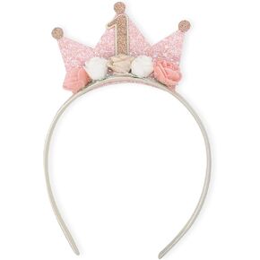 1st Birthday Princess Headband - Sparkling Tiara for Toddler Girls, Age 1-6, Crown, Flower Headbands (1st Birthday Edition)
