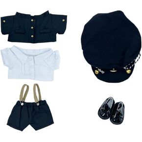niannyyhouse Hat Jacket Shirts Bib Pants Leather Shoes Black School Uniform Sets 20cm 8in Plush Doll Clothes