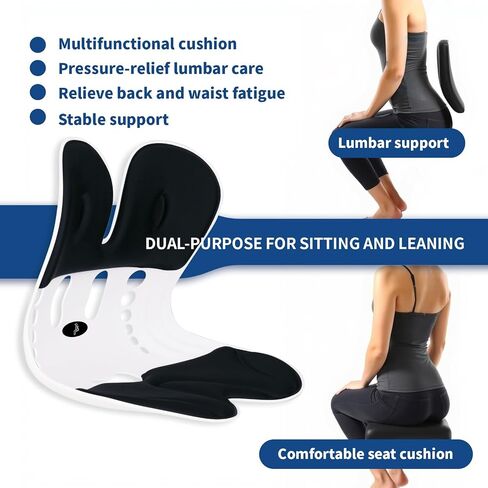 Ergonomic Back Support for Office Chair Cushion with Lumbar Pillow - Posture Corrector for Desk Chairs, Comfortable Memory Foam Seat Cushion for Lower Back Pain Relief (Black) in Saudi Arabia