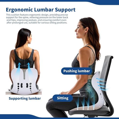 Ergonomic Back Support for Office Chair Cushion with Lumbar Pillow - Posture Corrector for Desk Chairs, Comfortable Memory Foam Seat Cushion for Lower Back Pain Relief (Black) in Saudi Arabia