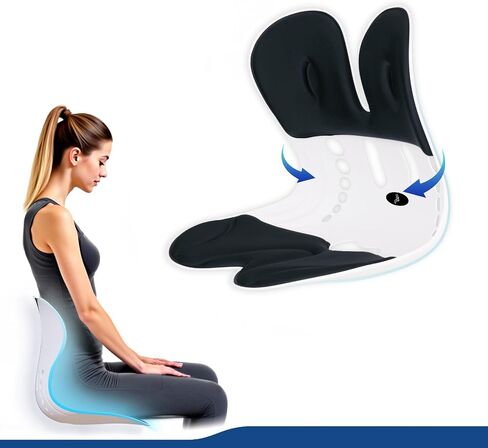 Ergonomic Back Support for Office Chair Cushion with Lumbar Pillow - Posture Corrector for Desk Chairs, Comfortable Memory Foam Seat Cushion for Lower Back Pain Relief (Black) in Saudi Arabia