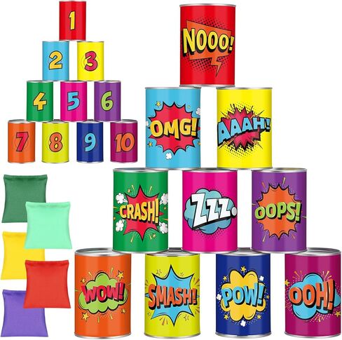 ShinyRelief 20 Pcs of Bean Bag Toss Game Carnival Knockdown Can Throwing Game Sets Including 10 Tin Cans and 10 Bean Bags Suitable for Kids Outdoor Lawn Yard Activities in Kuwait