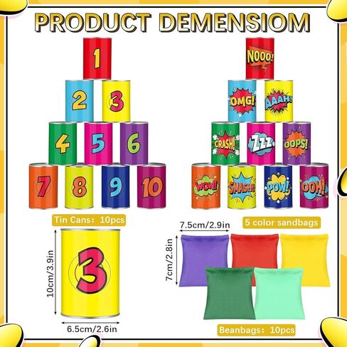 ShinyRelief 20 Pcs of Bean Bag Toss Game Carnival Knockdown Can Throwing Game Sets Including 10 Tin Cans and 10 Bean Bags Suitable for Kids Outdoor Lawn Yard Activities in Kuwait