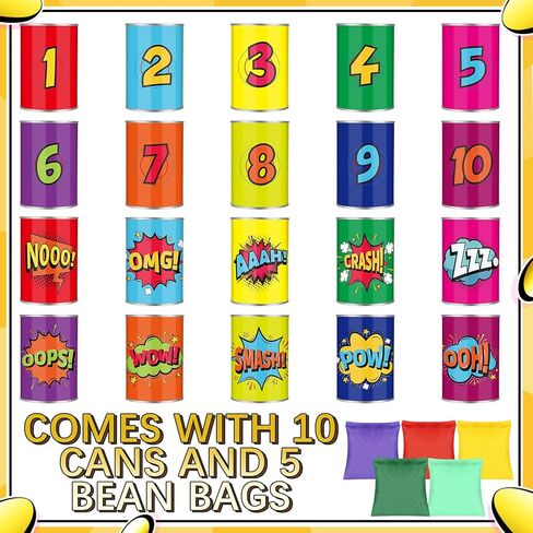 ShinyRelief 20 Pcs of Bean Bag Toss Game Carnival Knockdown Can Throwing Game Sets Including 10 Tin Cans and 10 Bean Bags Suitable for Kids Outdoor Lawn Yard Activities in Kuwait