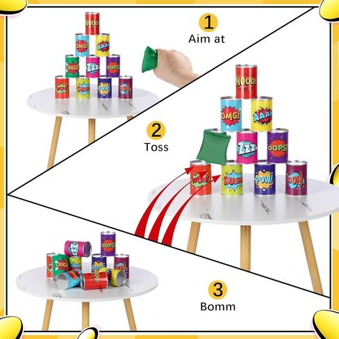 ShinyRelief 20 Pcs of Bean Bag Toss Game Carnival Knockdown Can Throwing Game Sets Including 10 Tin Cans and 10 Bean Bags Suitable for Kids Outdoor Lawn Yard Activities in Kuwait