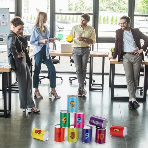 ShinyRelief 20 Pcs of Bean Bag Toss Game Carnival Knockdown Can Throwing Game Sets Including 10 Tin Cans and 10 Bean Bags Suitable for Kids Outdoor Lawn Yard Activities in Kuwait