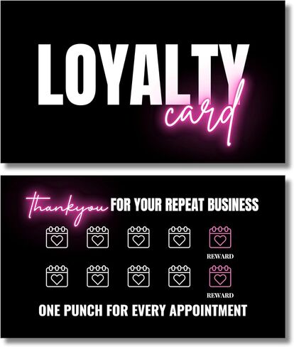 Beauty Business Loyalty Card, 10-Punch Reward System, Business Card size, 55 cards, full color high gloss front and back, UV coated, Modern design, create your own reward (Black and Hot pink) in Saudi Arabia