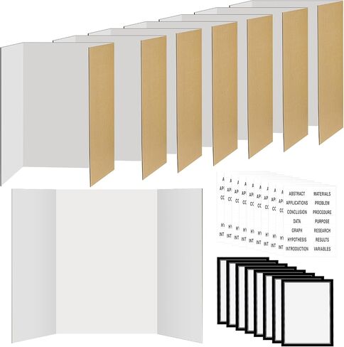 8 Pack 36"x48" Large Trifold Poster Display Board with Headers,White Foldable Presentation Paper Board with 8 Science Subtitles and 64 Self-Adhesive for School Science Business Project Display in Saudi Arabia