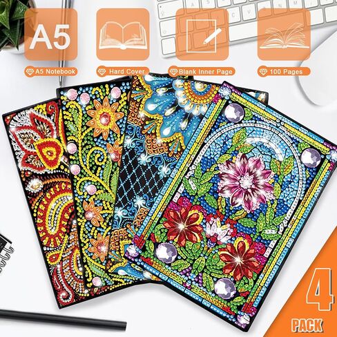 Josongslax Diamond Art Kits for Teens, 4 Pack 5D Gem Dots Art Journals Painting A5 Notebooks for Kids 8-12, DIY Crafts Kit for Adult Women,Birthday Christmas Gifts for Girls and Boys 9-13,13-18 in Saudi Arabia