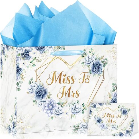 Yomaiha Bridal Shower Gift Bag Wedding Miss to Mrs Gifts Bag with Tissue and Card Bridal Shower Gift Wrapping Paper Bag Floral Boho Wedding Gift Bags Bride Engagement Bachelorette Party Bag in Saudi Arabia
