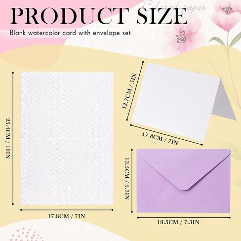 MotiMind 50 Sets Watercolor Cards with Envelopes, 140 Lb/300 GSM Paper Pure Cotton, 5 x 7 Inch Foldable Blank Watercolor Postcards for DIY Mother's Day Thank Notes Greeting Cards Invitations Birthday in Saudi Arabia