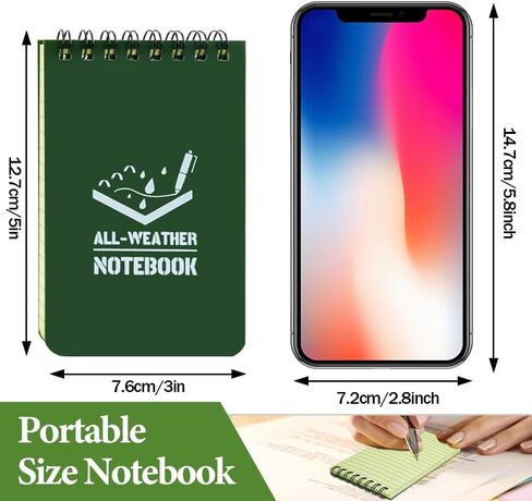 10 Pack Waterproof Notebook, 3x5 inch Pocket Notepad, All Weather Pocket Notebook, Write in The Rain Mini Spiral Notepad with Grid, Steno Memo Pads for Outdoor, Office, School (Green) in Saudi Arabia