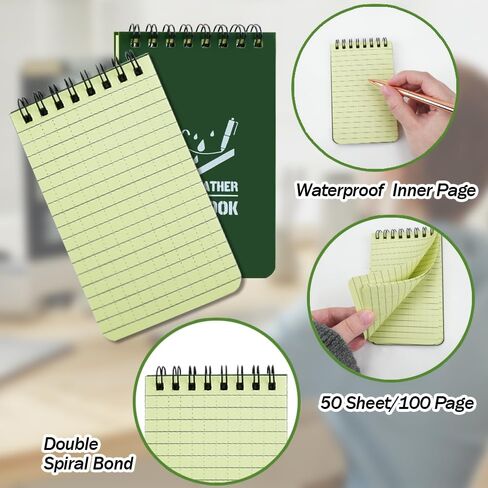10 Pack Waterproof Notebook, 3x5 inch Pocket Notepad, All Weather Pocket Notebook, Write in The Rain Mini Spiral Notepad with Grid, Steno Memo Pads for Outdoor, Office, School (Green) in Saudi Arabia