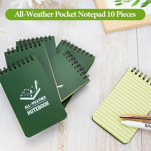 10 Pack Waterproof Notebook, 3x5 inch Pocket Notepad, All Weather Pocket Notebook, Write in The Rain Mini Spiral Notepad with Grid, Steno Memo Pads for Outdoor, Office, School (Green) in Saudi Arabia