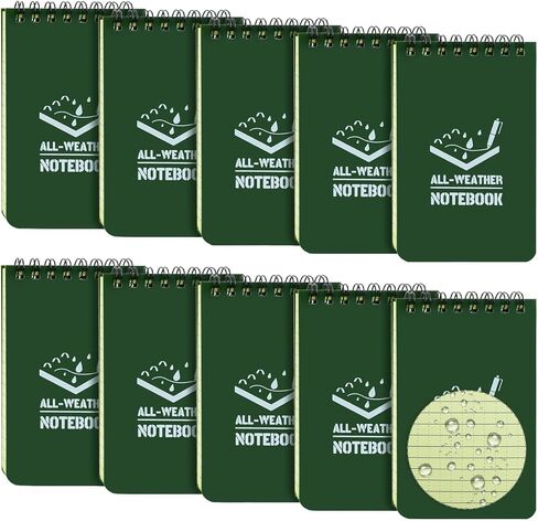 10 Pack Waterproof Notebook, 3x5 inch Pocket Notepad, All Weather Pocket Notebook, Write in The Rain Mini Spiral Notepad with Grid, Steno Memo Pads for Outdoor, Office, School (Green) in Saudi Arabia