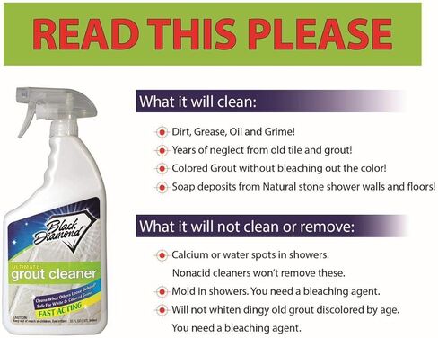 Black Diamond Ultimate Grout Cleaner: أفضل منظف للبلاط والسيراميك والخزف وخالي من الأنظف العميق والبقع الخالي من الأحماض الرخامية. (1-Quart/1-brush) in Kuwait