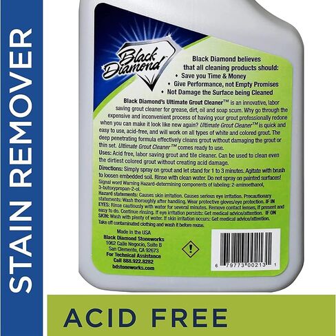 Black Diamond Ultimate Grout Cleaner: أفضل منظف للبلاط والسيراميك والخزف وخالي من الأنظف العميق والبقع الخالي من الأحماض الرخامية. (1-Quart/1-brush) in Kuwait