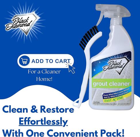 Black Diamond Ultimate Grout Cleaner: أفضل منظف للبلاط والسيراميك والخزف وخالي من الأنظف العميق والبقع الخالي من الأحماض الرخامية. (1-Quart/1-brush) in Kuwait